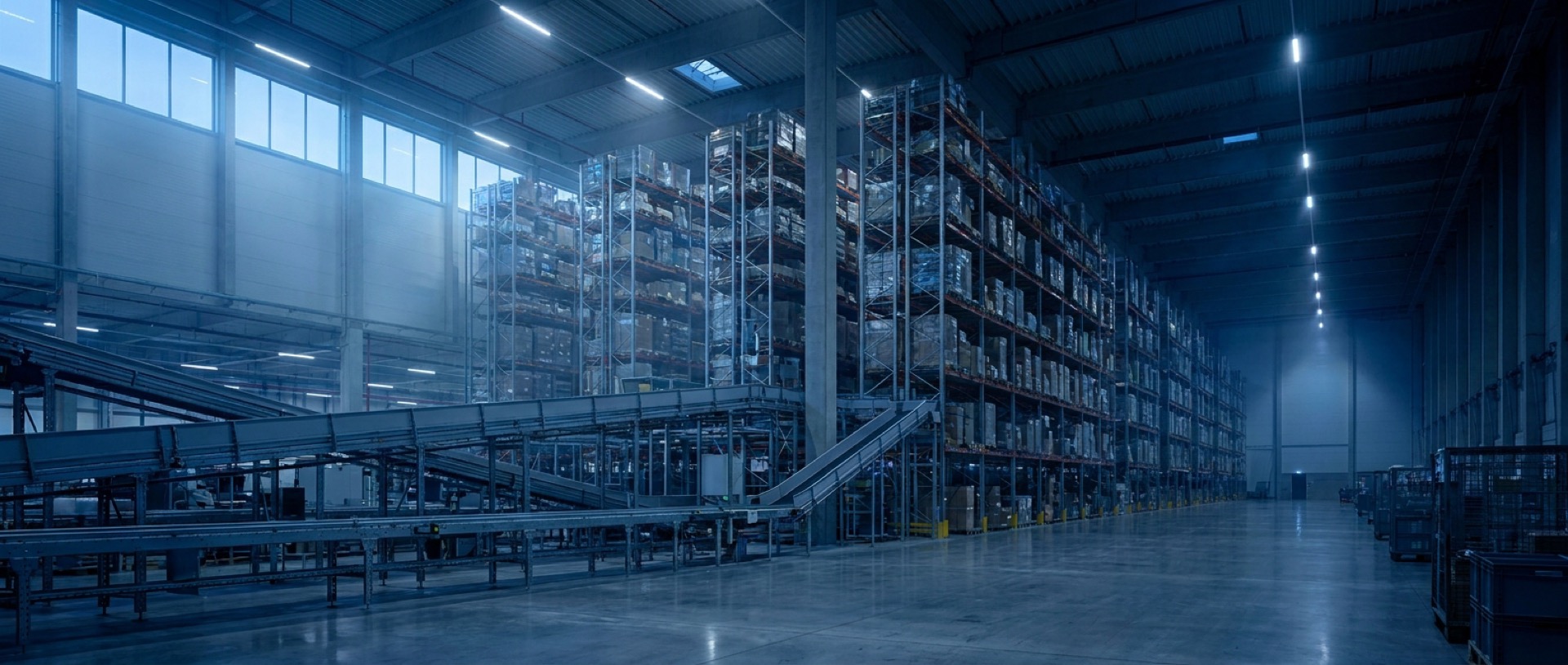 Centro de distribución moderno de CUCI: cintas transportadoras y racks de almacenaje
